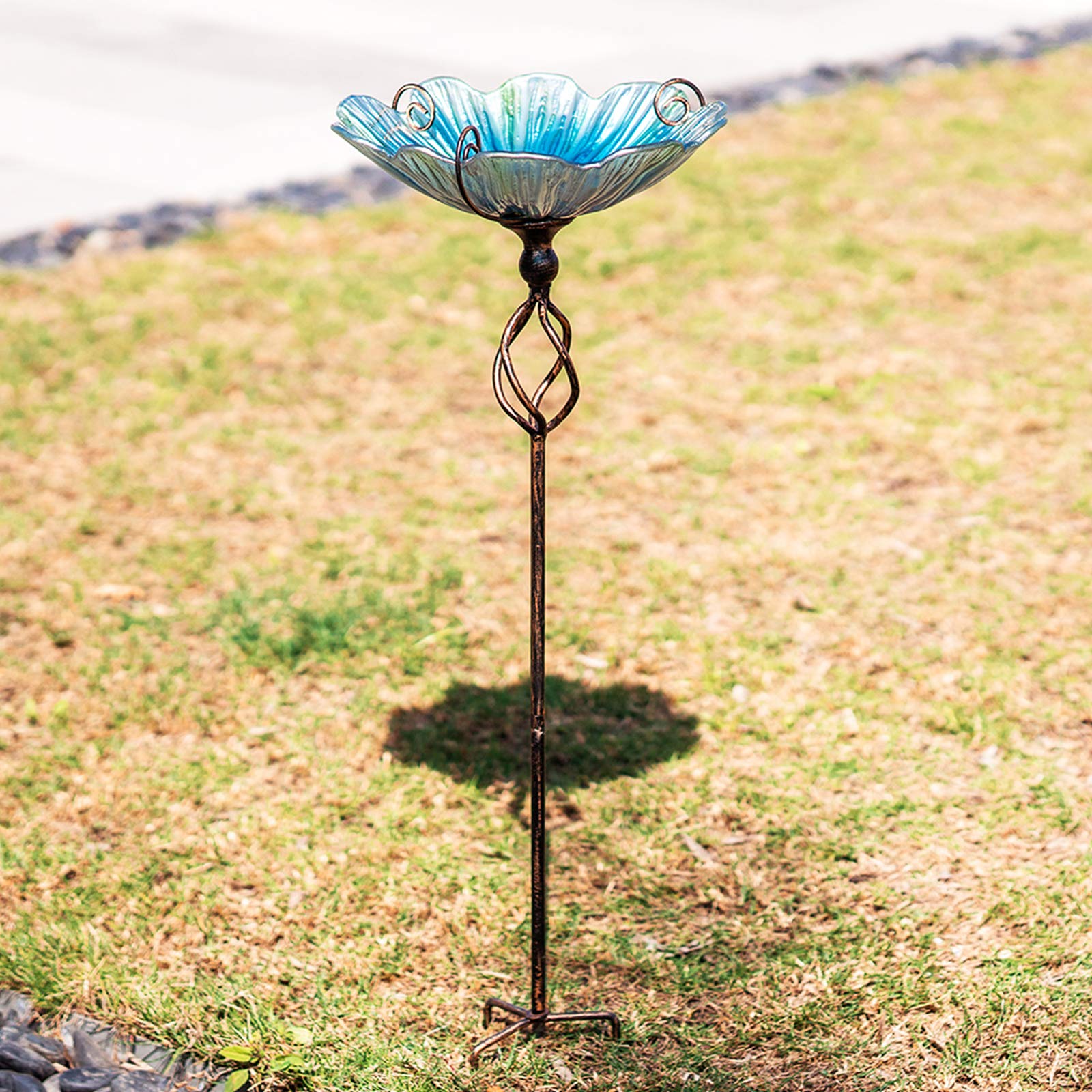 MUMTOP glass birdbath with metal stake delivering stable outdoor placement