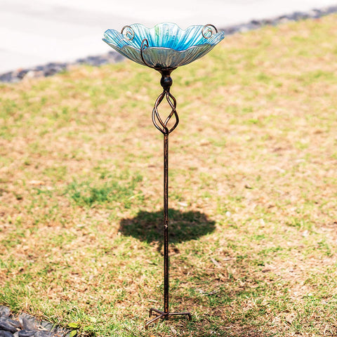 MUMTOP glass birdbath with metal stake delivering stable outdoor placement