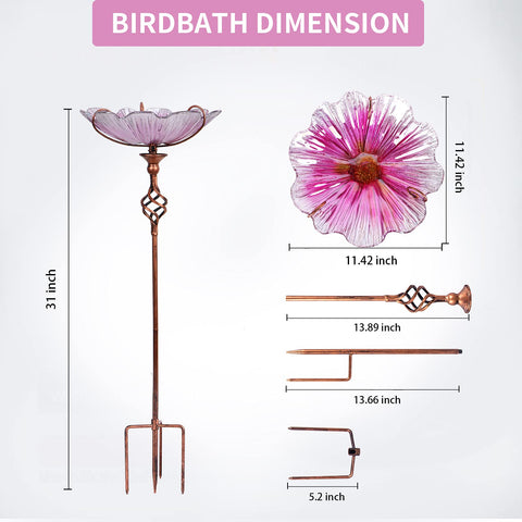 MUMTOP glass birdbath with colorful pattern enhances garden aesthetics
