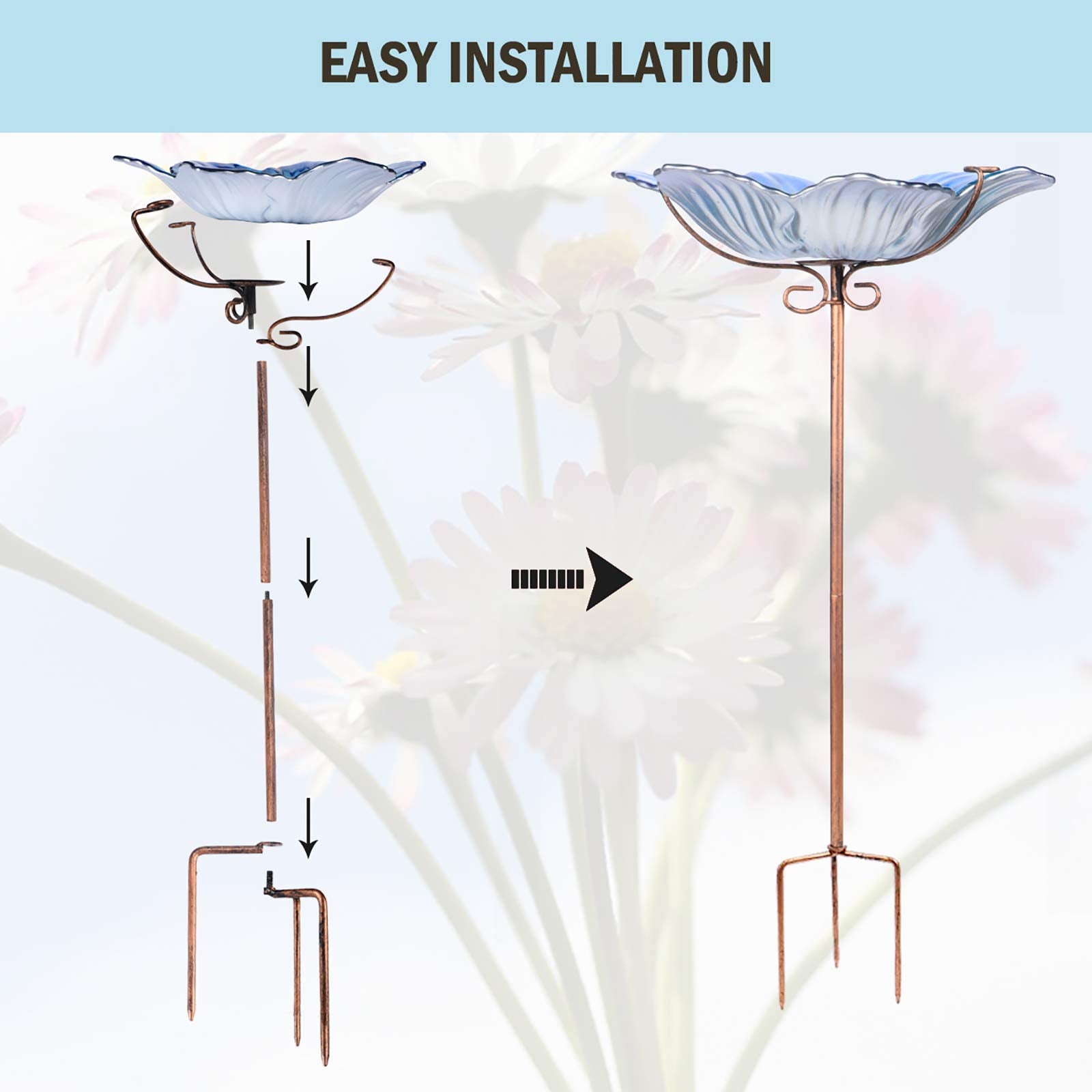 MUMTOP flower-pattern bird bath adds blue focal point