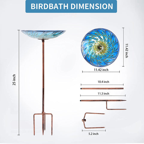 MUMTOP glass bird bath assembly shown for quick setup.