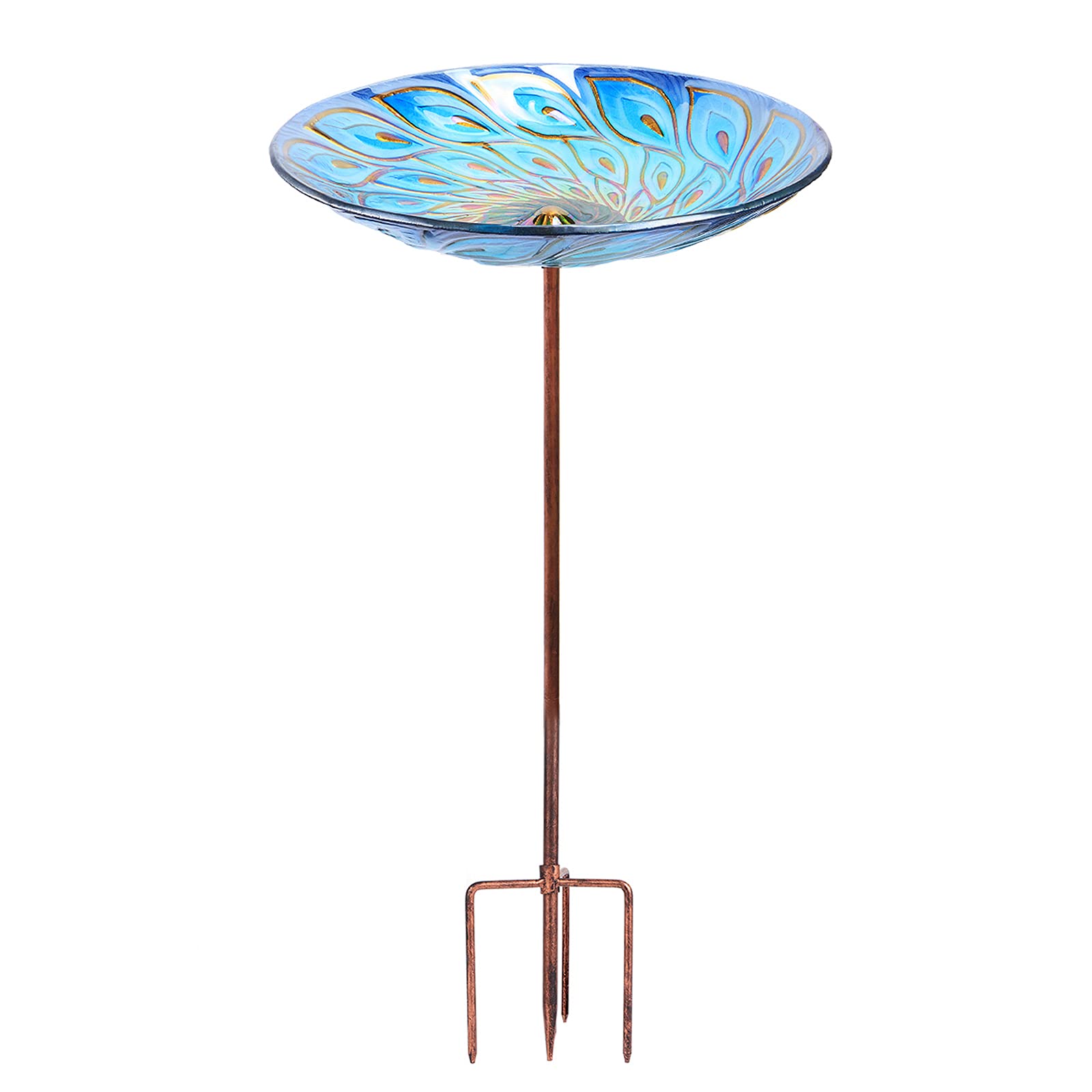 MUMTOP glass bird bath base with four-pronged design for yard stability.