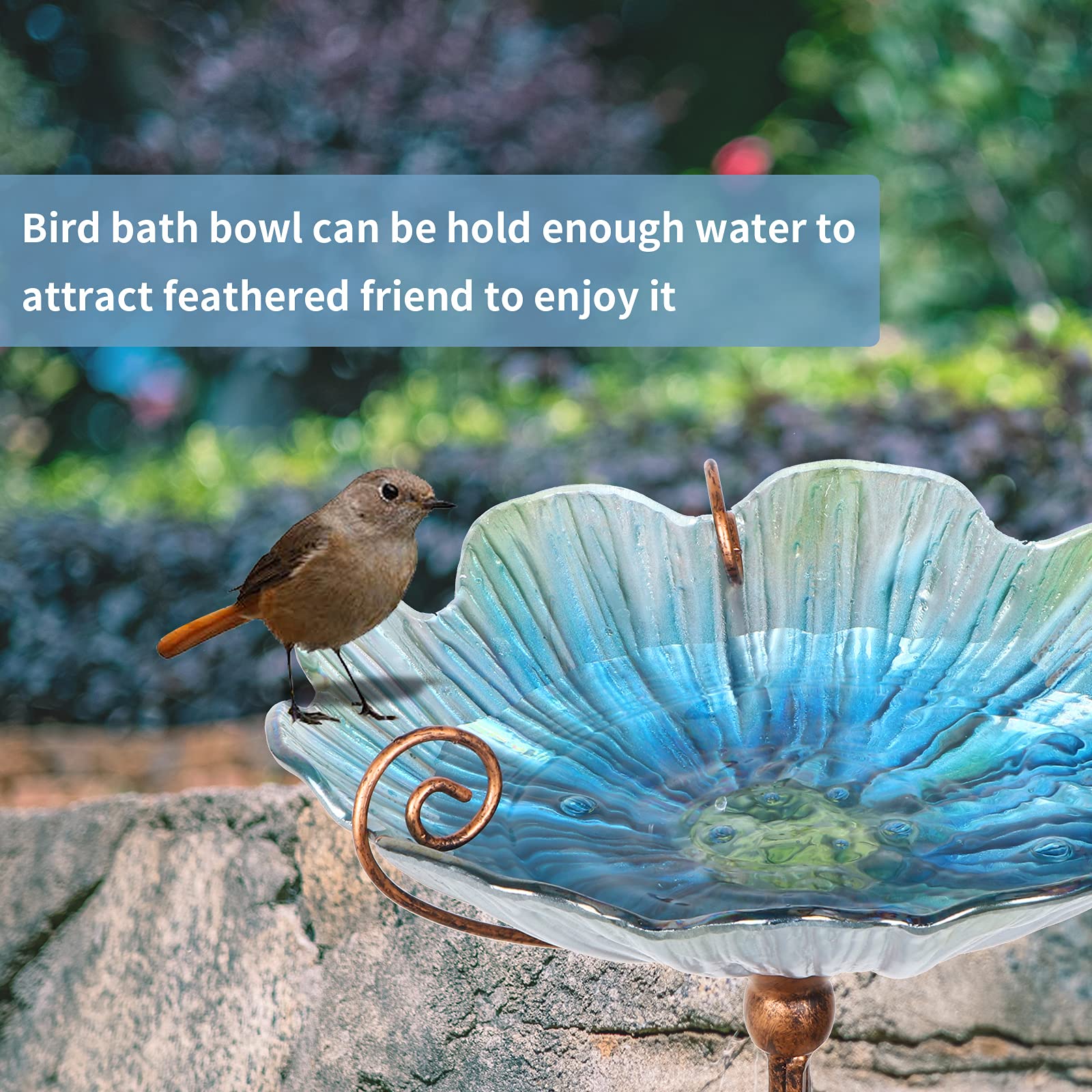 MUMTOP color pattern detail on glass bowl enhances yard decor