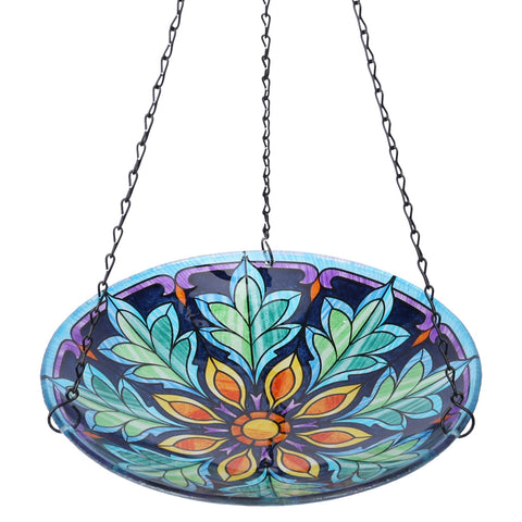 MUMTOP kaleidoscope glass bowl bird bath with vibrant colors attracting birds