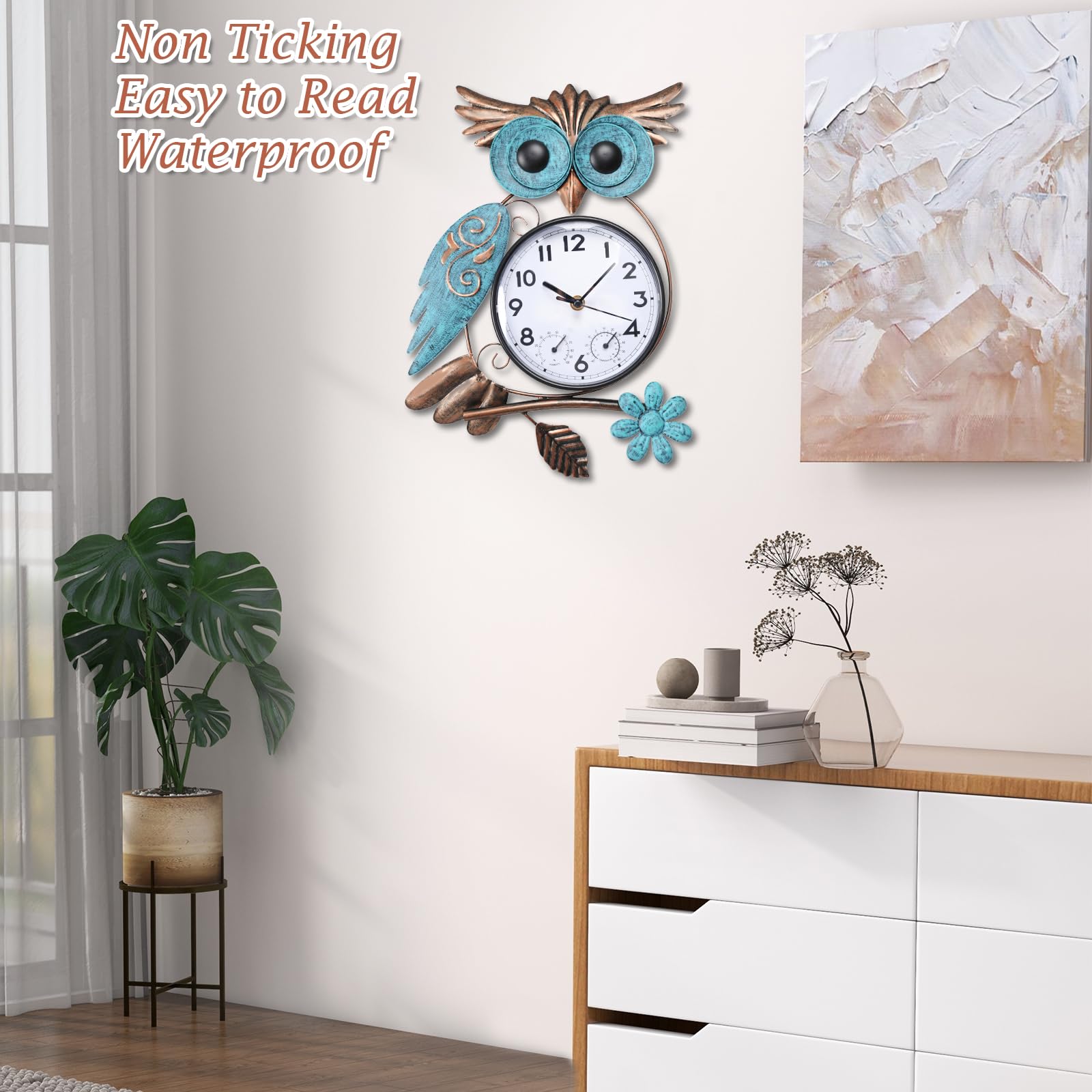 MUMTOP Owl outdoor clock with large numbers for easy reading from afar.