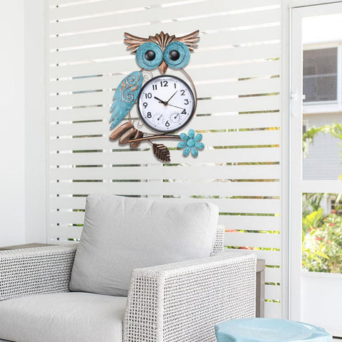 MUMTOP Owl outdoor clock thermometer display shows temperature at a glance.