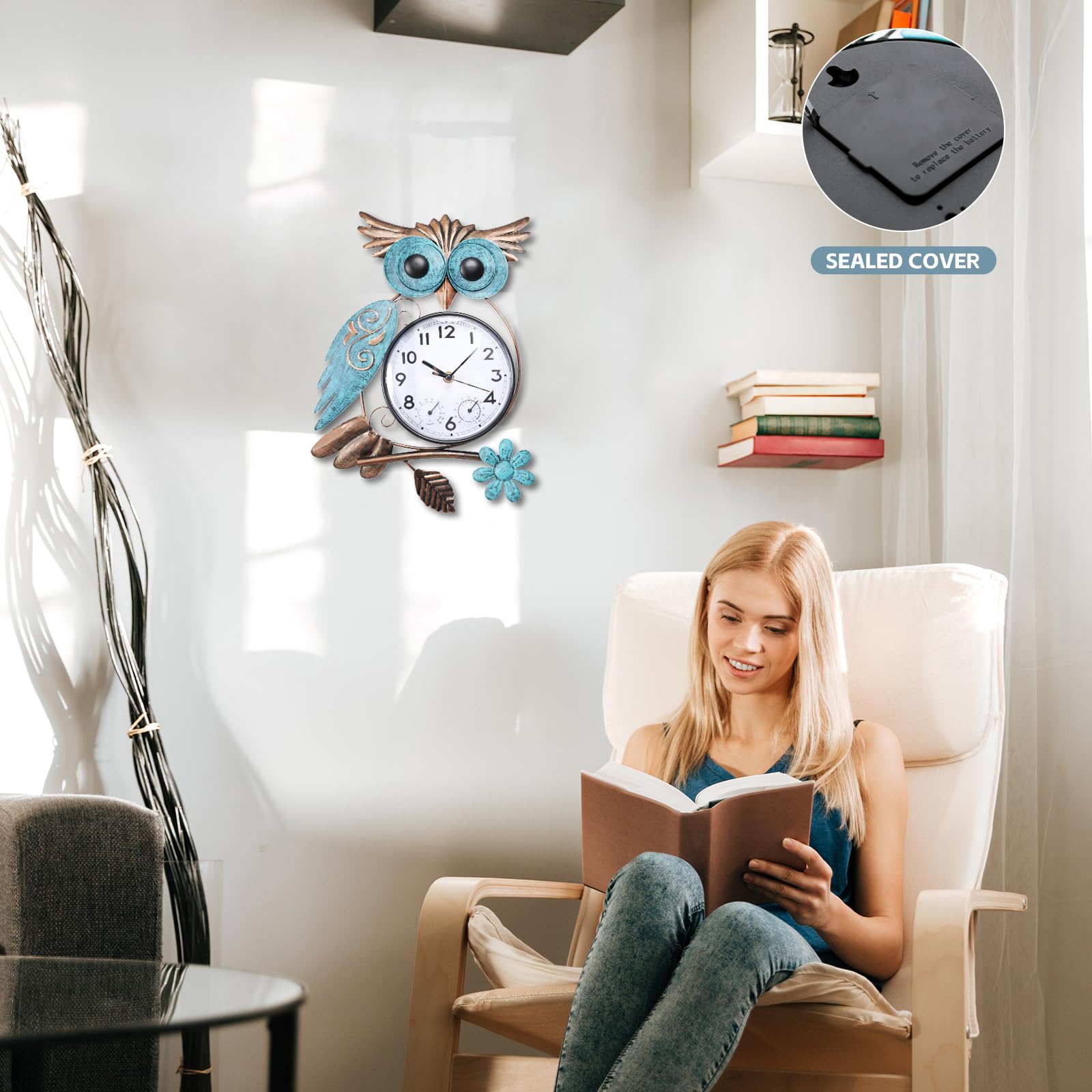 MUMTOP Owl outdoor clock waterproof rear cover designed for outdoors.