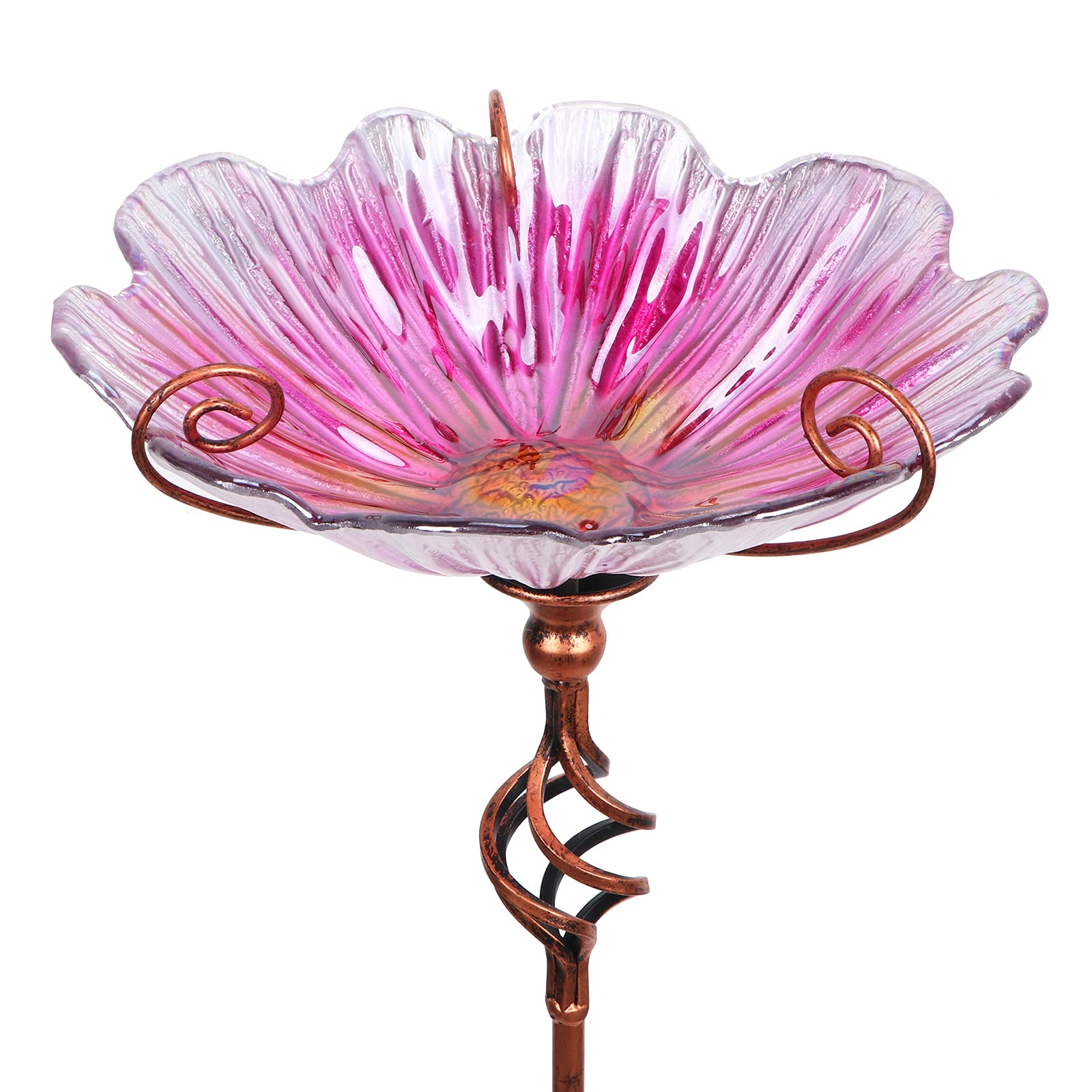 MUMTOP pink glass birdbath bowl for yard water and feed