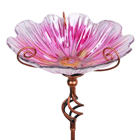 MUMTOP pink glass birdbath bowl for yard water and feed