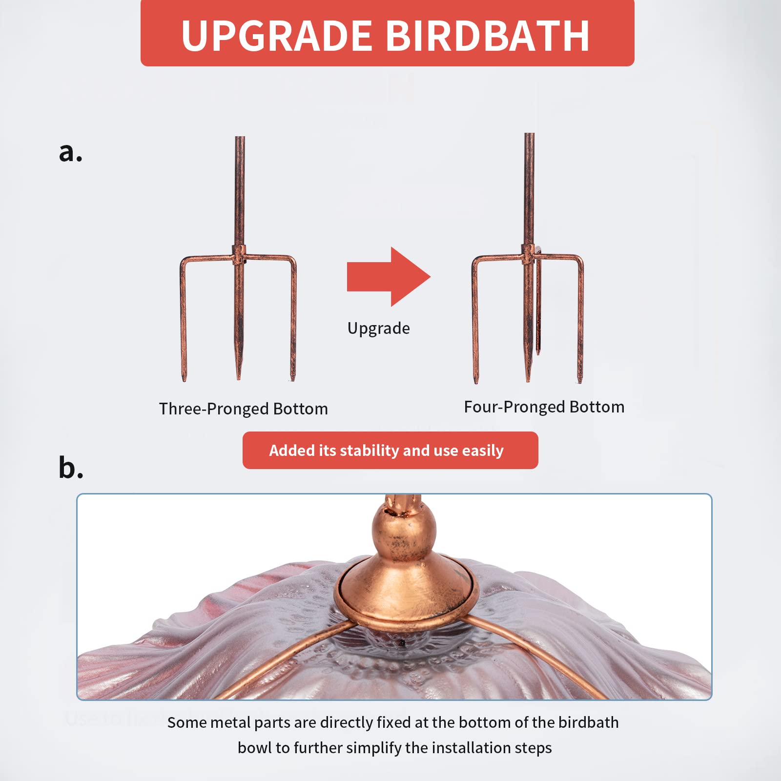 Red birdbath enhances any garden, patio, or yard with a vibrant focal point.