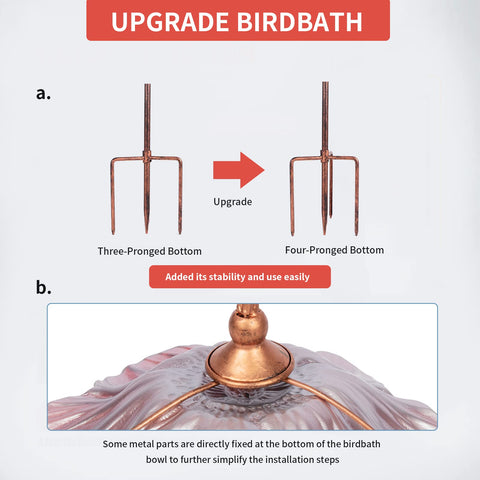 Red birdbath enhances any garden, patio, or yard with a vibrant focal point.