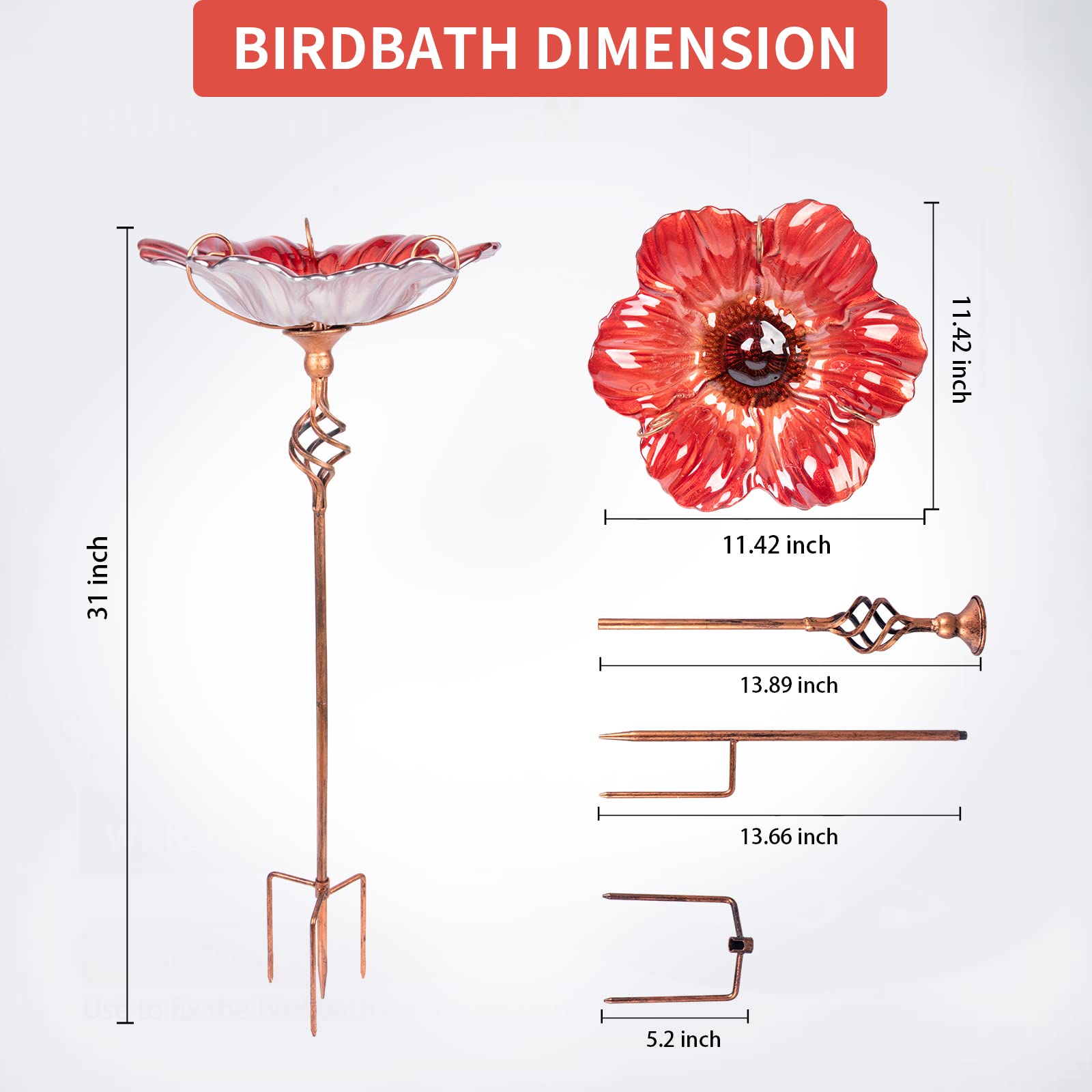 Stainless steel stake provides weatherproof durability for outdoor use.