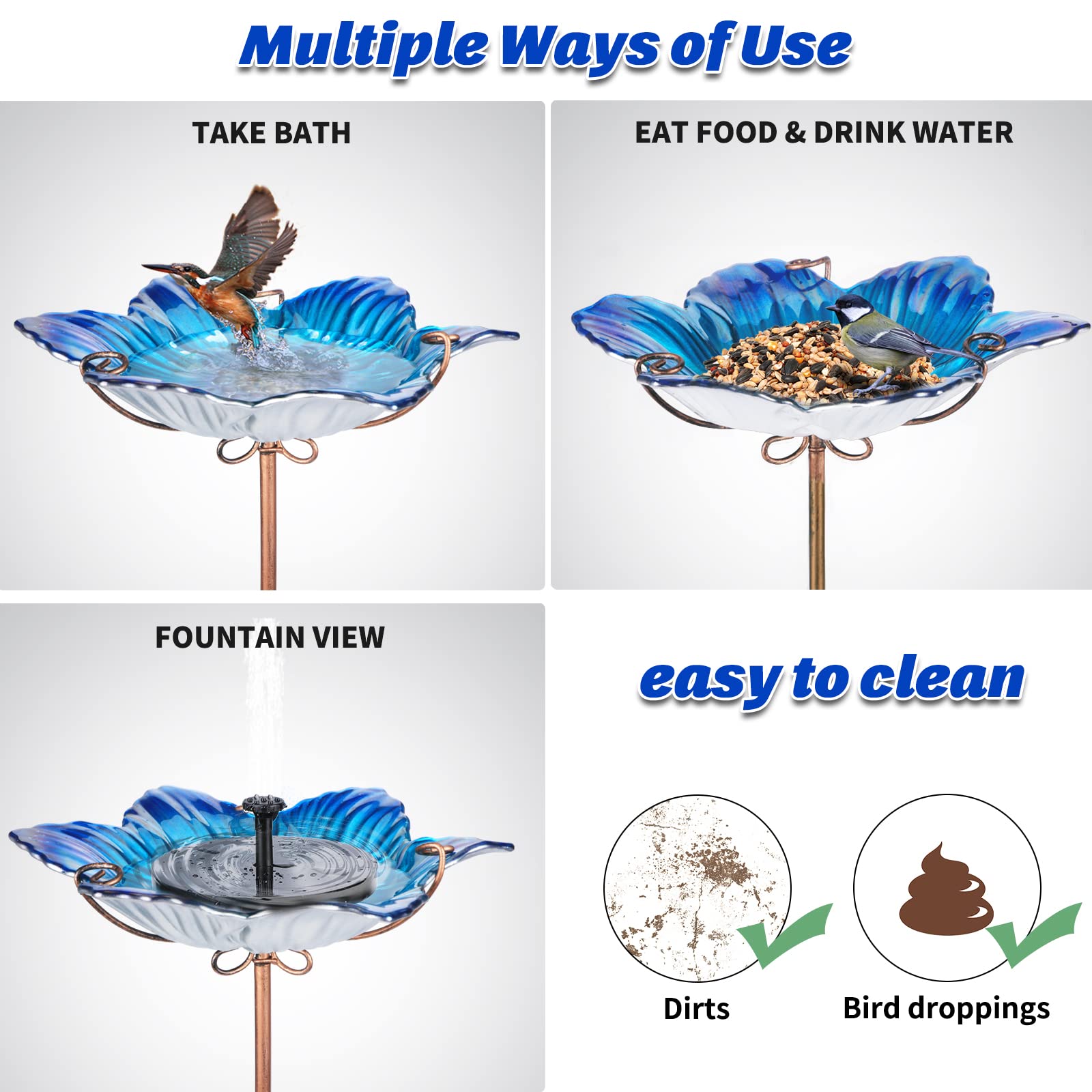 MUMTOP three-pronged base ensures stable bird bath setup