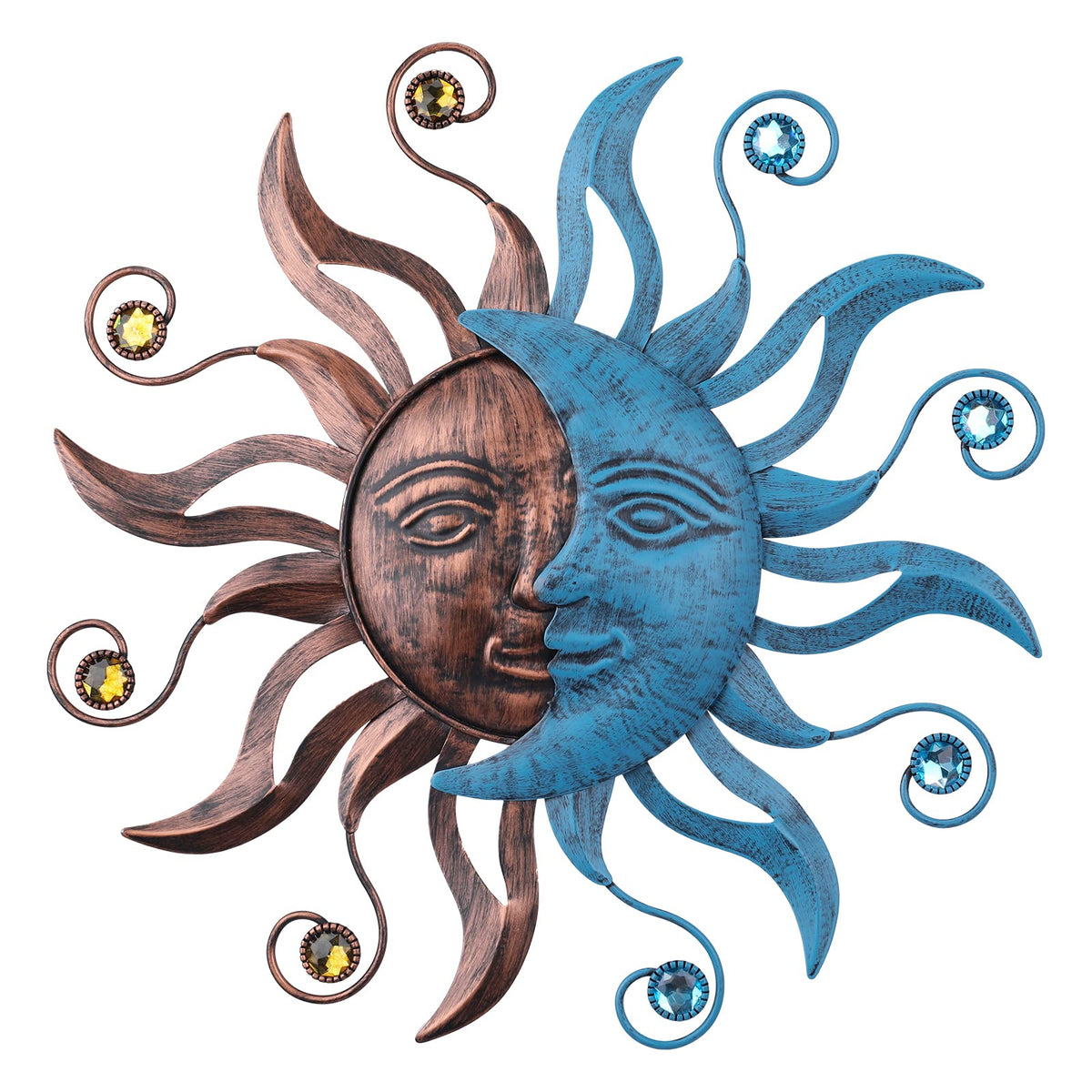 MUMTOP Sun Moon wall decor front view, weatherproof metal for outdoor display.