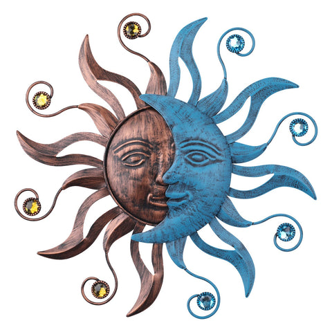 MUMTOP Sun Moon wall decor front view, weatherproof metal for outdoor display.
