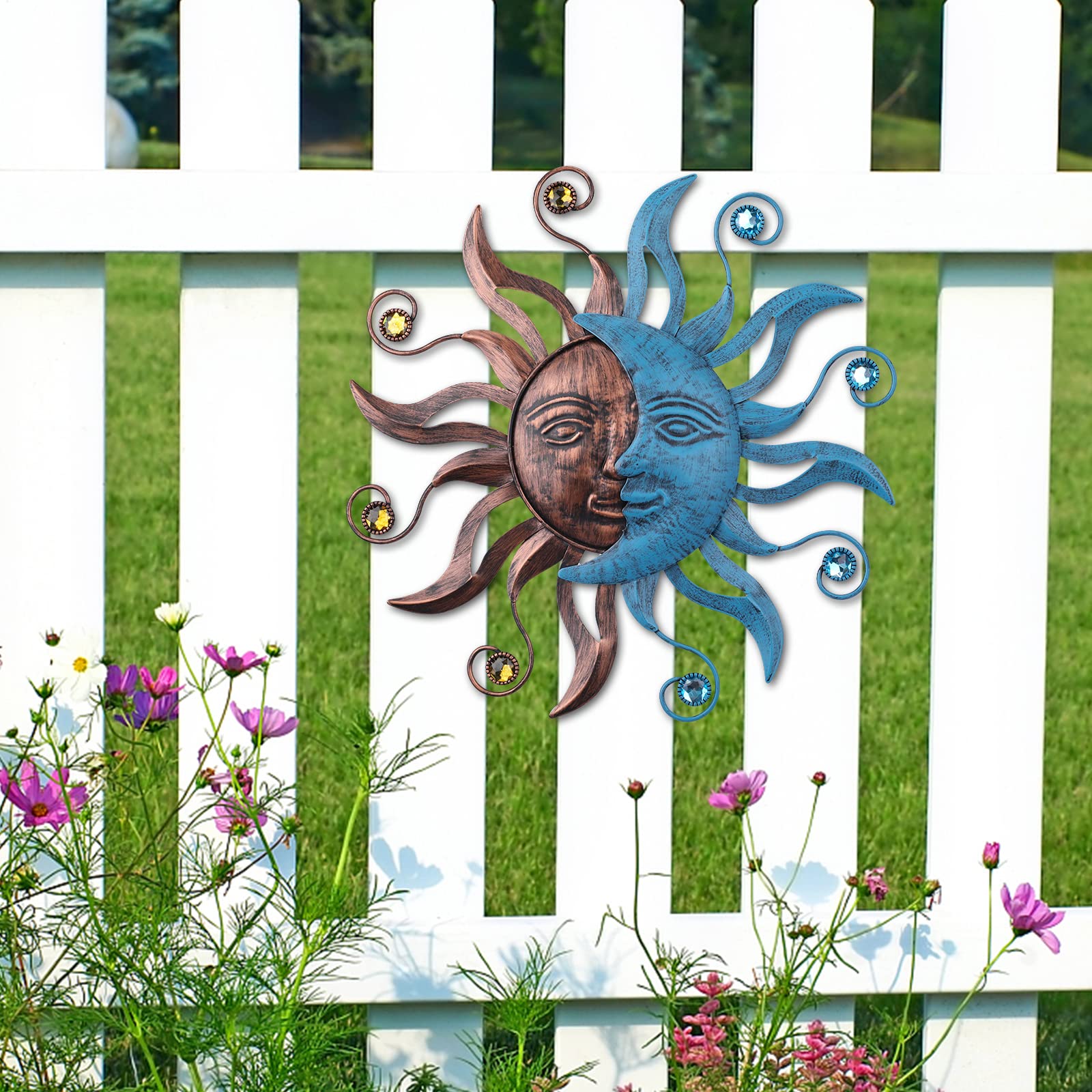 MUMTOP Sun Moon wall decor side view shows slim profile for balcony display.