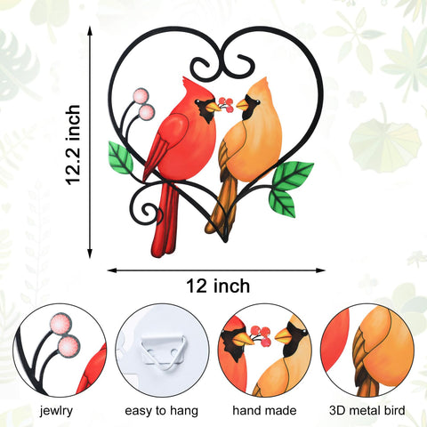 MUMTOP two cardinals perched on a heart branch, ideal outdoor or indoor accent.