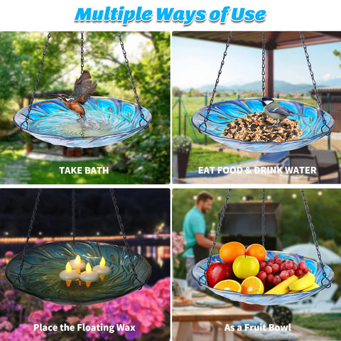 MUMTOP vibrant colors on glass attract curiosity and birds to the bath.