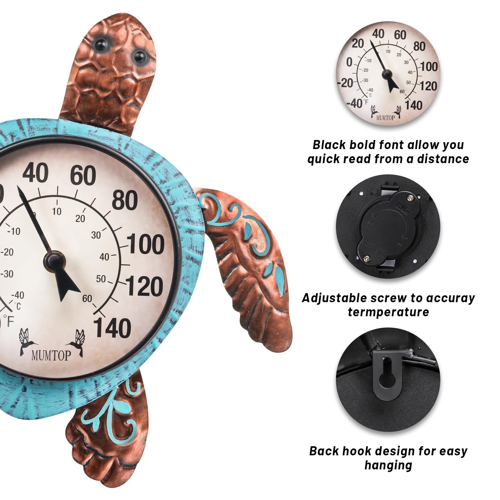MUMTOP wall-mount thermometer with hanging hook for porch or greenhouse.