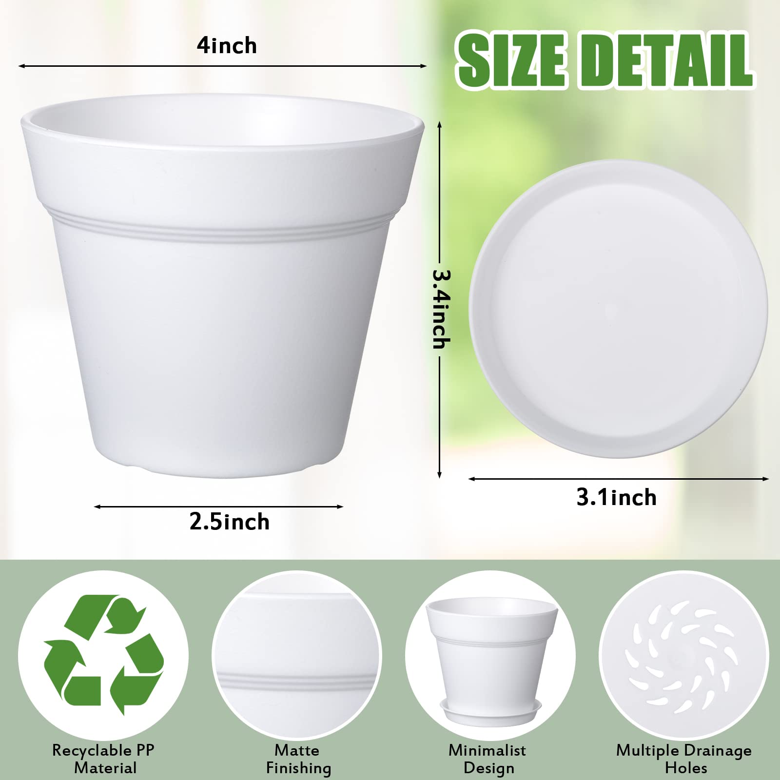 Mumufy plastic pot with saucer for drip-free indoor gardening.