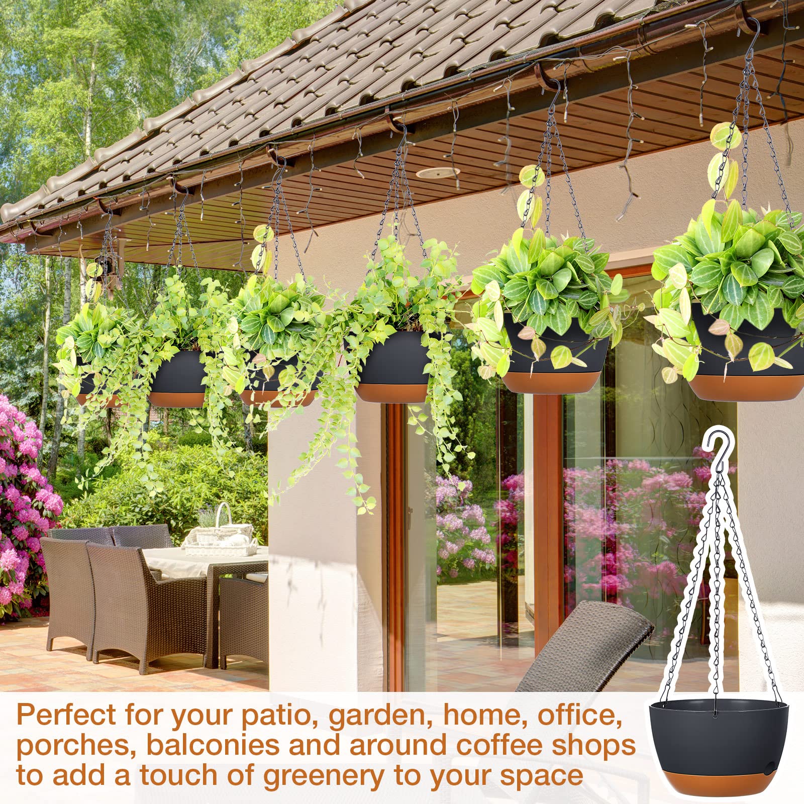Mumufy hanging planter set supports flowers, herbs, and succulents with drainage.