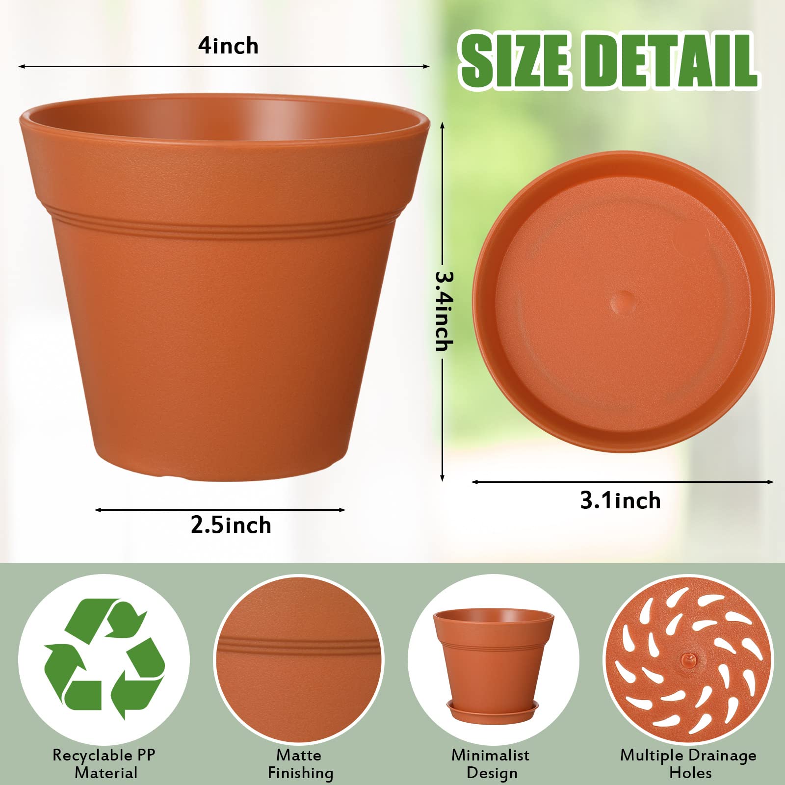 Mumufy terracotta-plastic 4-inch pot adds warm aesthetics while keeping soil well-ventilated.