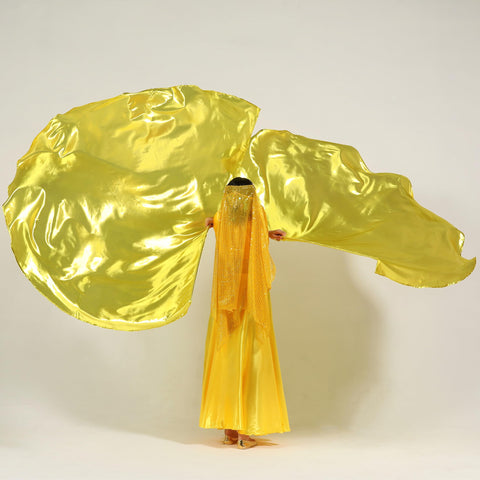MUNAFIE Gold Worship Flags in performance illustrate expressive movement and color.