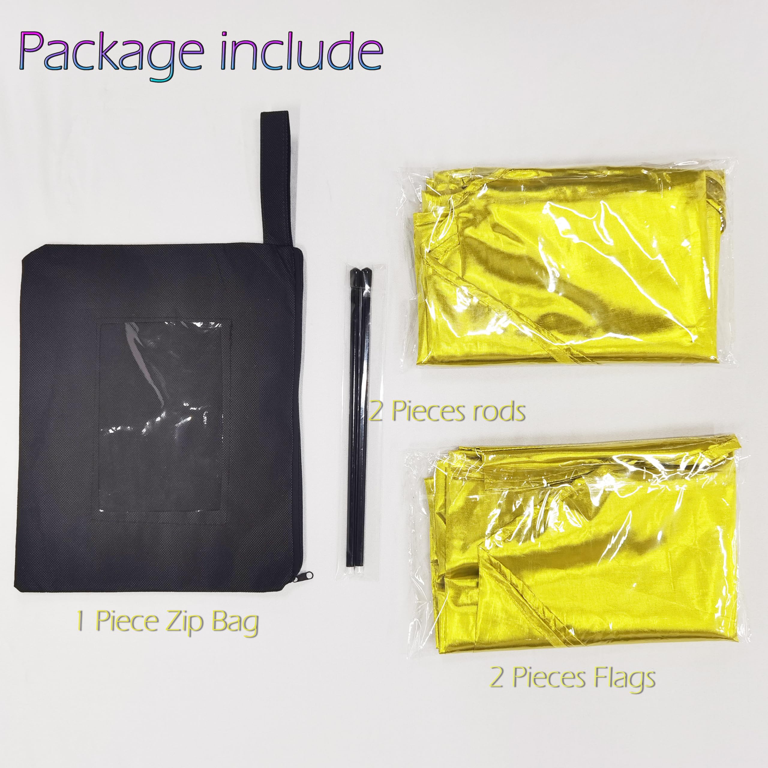 MUNAFIE Gold Worship Flags rods assembly emphasizes secure attachment and quick setup.
