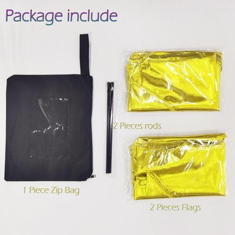 MUNAFIE Gold Worship Flags rods assembly emphasizes secure attachment and quick setup.