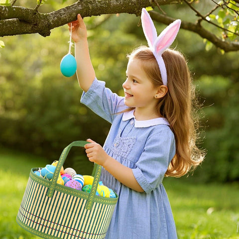 MUOUAKATE bamboo Easter basket with sturdy handle for long-lasting use.