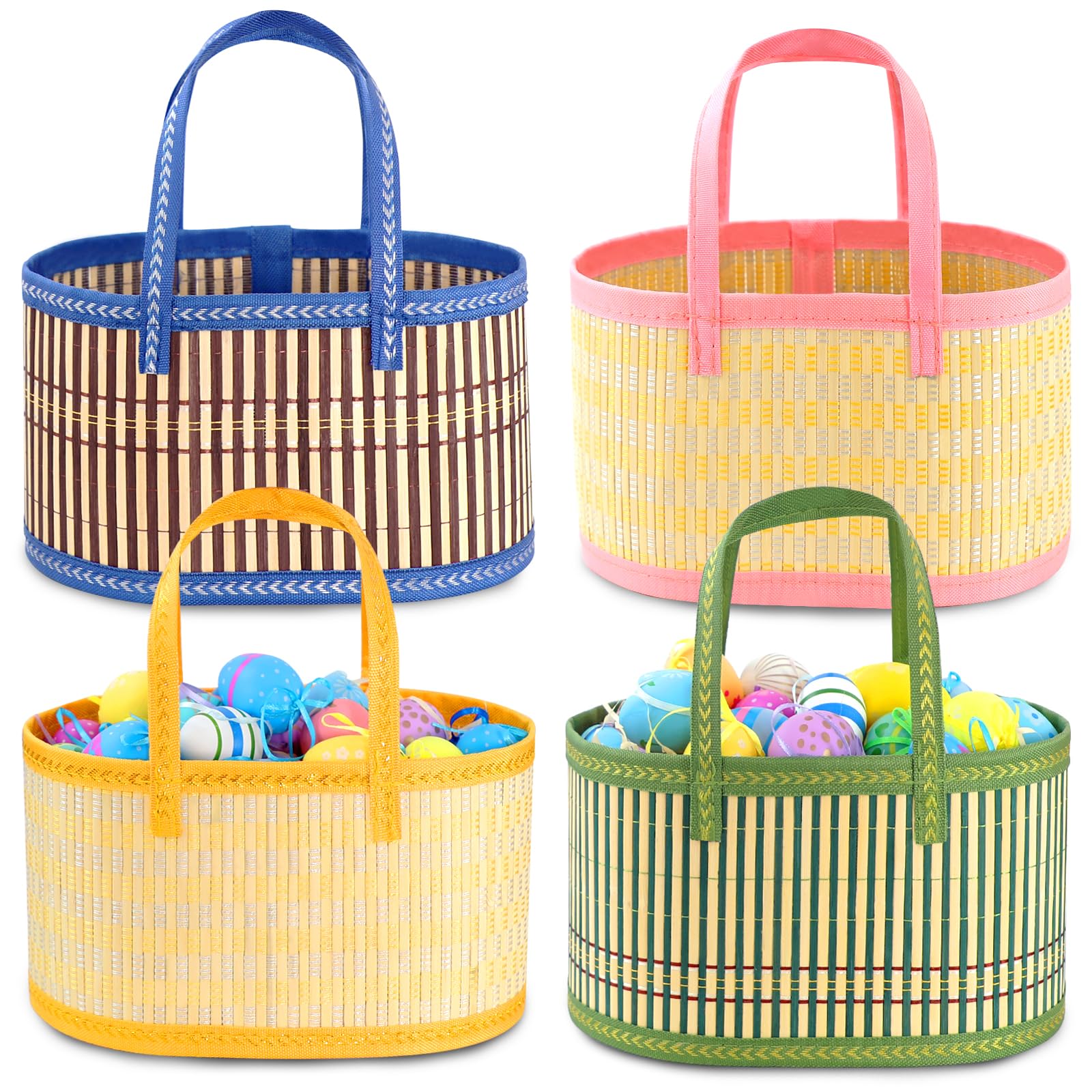 MUOUAKATE pink foldable Easter basket for colorful egg hunts and easy storage.
