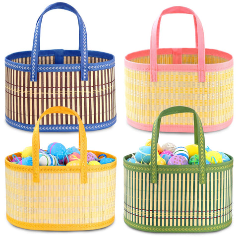 MUOUAKATE pink foldable Easter basket for colorful egg hunts and easy storage.