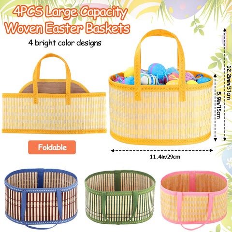 MUOUAKATE yellow foldable Easter basket with handle for cheerful party use.
