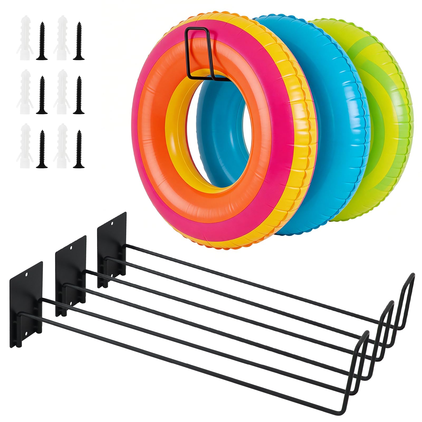 MUOUAKATE pool float storage wall rack keeps rings dry and organized.