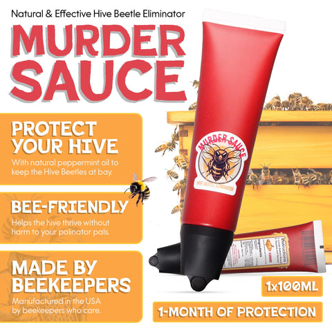 Murder Sauce peppermint oil ingredient highlighting bee-safe approach.