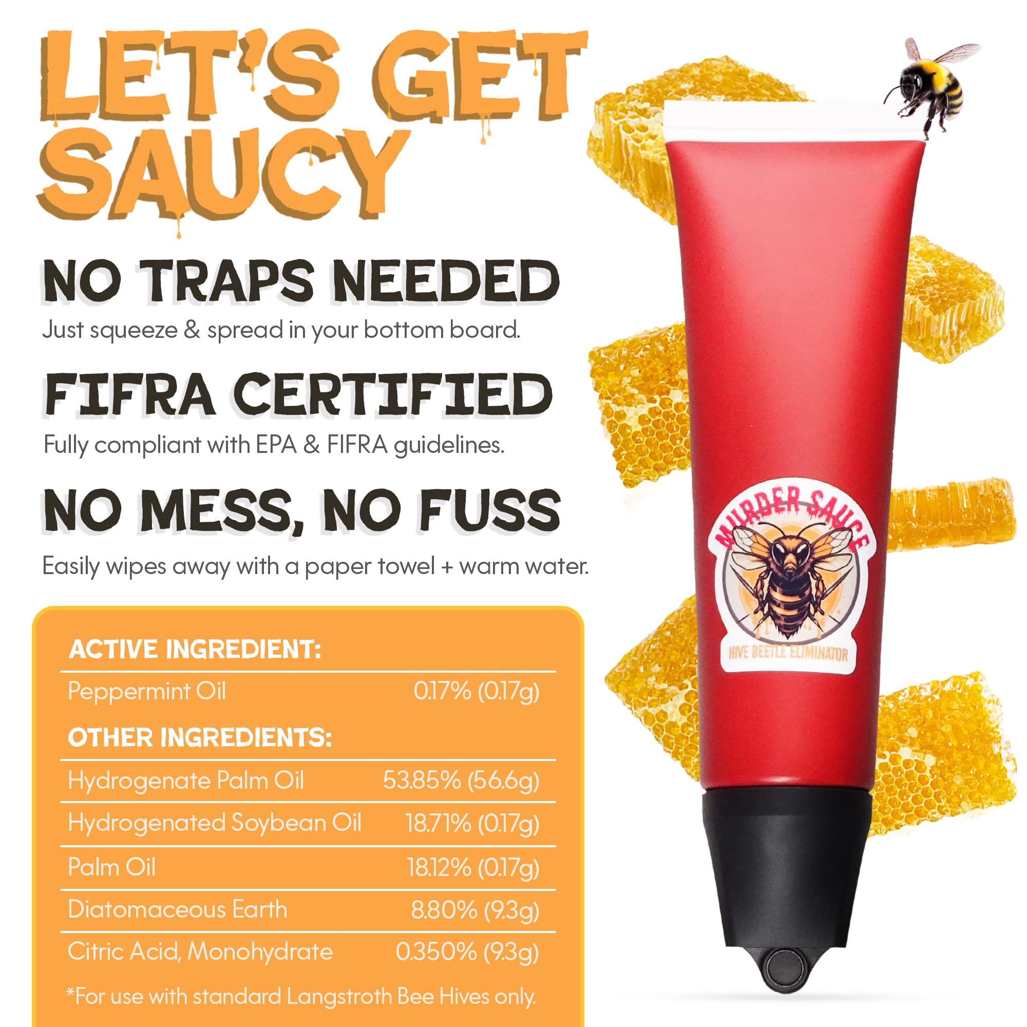 Murder Sauce FIFRA exemption label indicating compliant use in beekeeping.