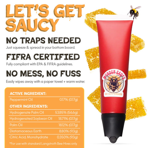 Murder Sauce FIFRA exemption label indicating compliant use in beekeeping.