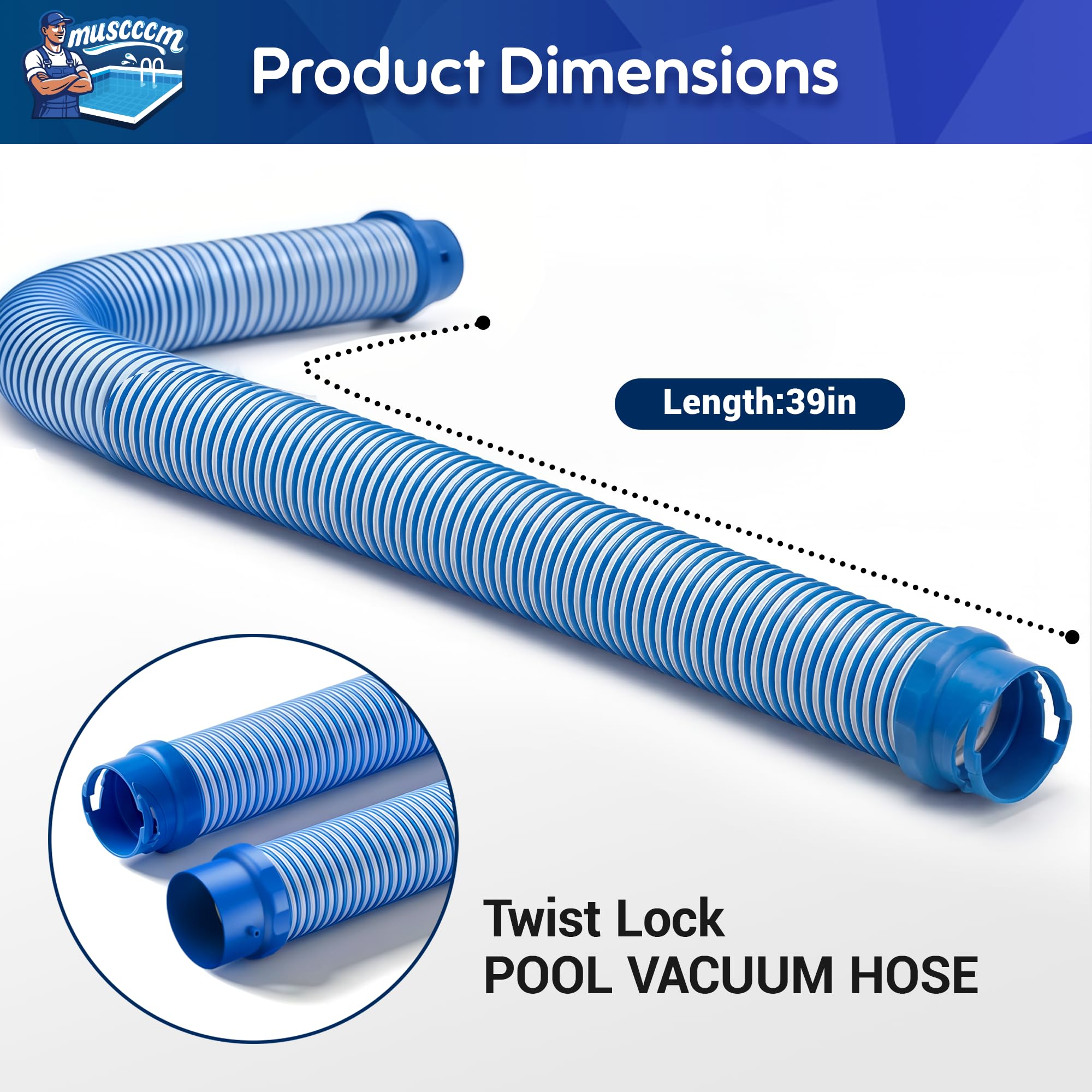 MUSCCCM 39-inch hose length reaches every pool corner.