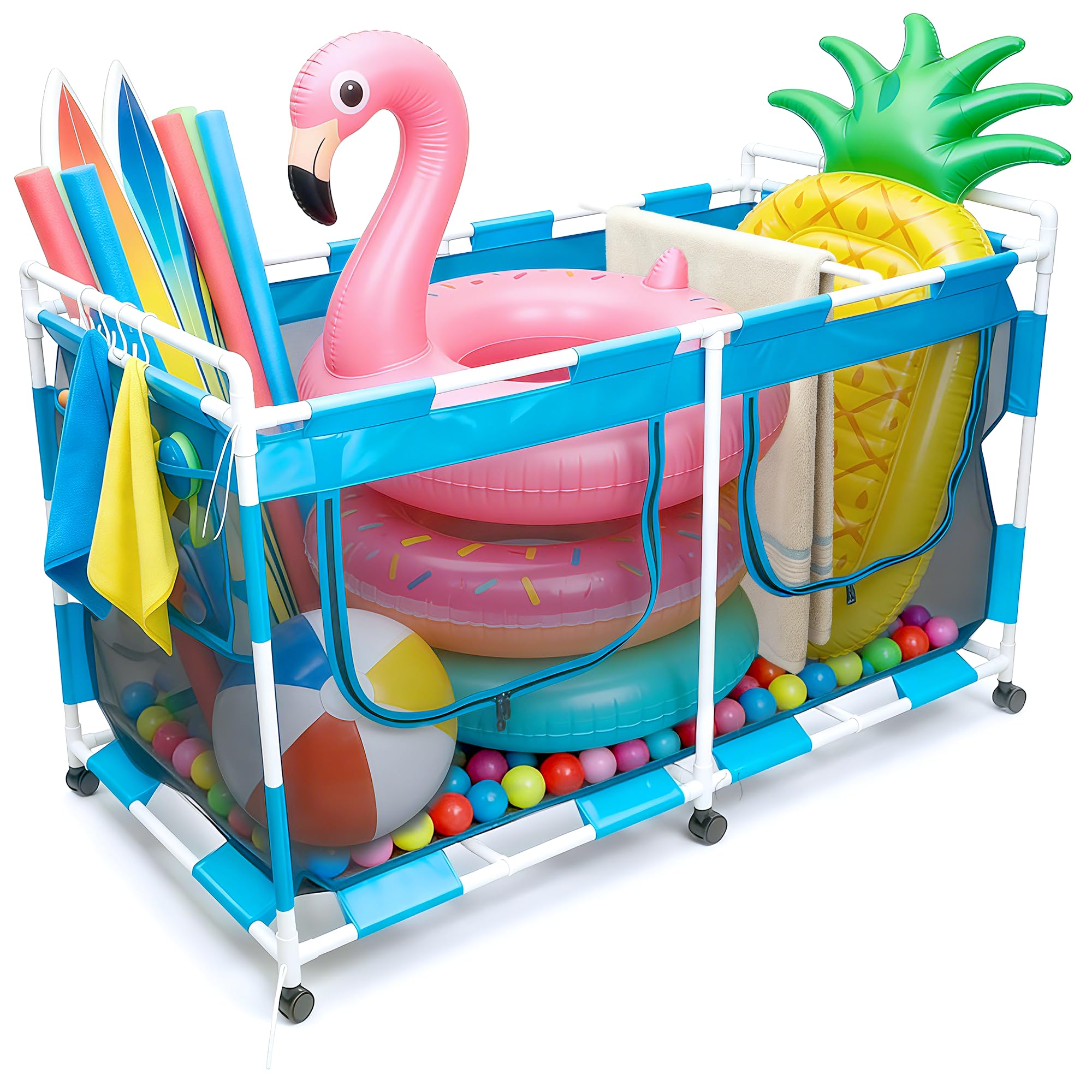MUSCCCM pool storage bin—front view with massive capacity for toys and gear.