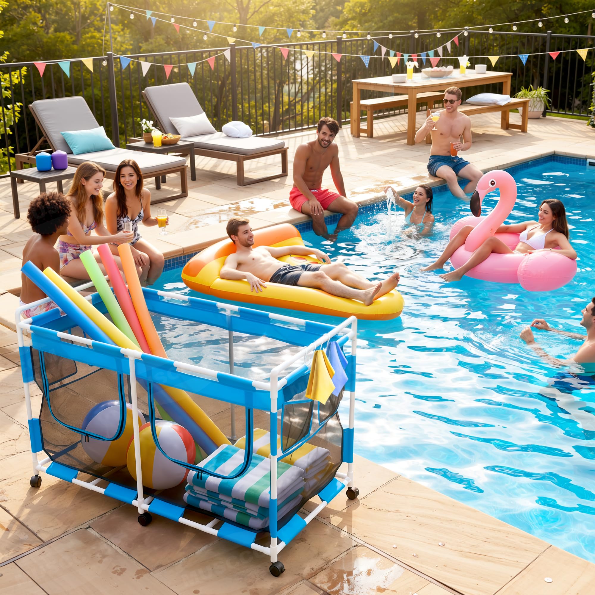 MUSCCCM bin—ideal outdoor poolside storage on lawn or deck.
