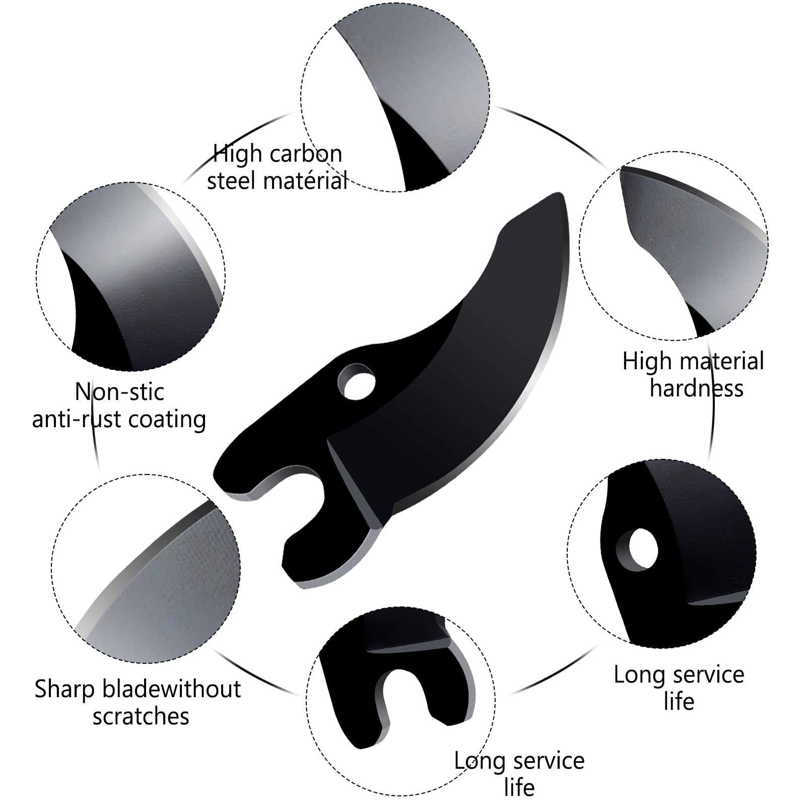 Muscovite DEWALT-compatible pruner blade enables quick, tool-free blade changes.