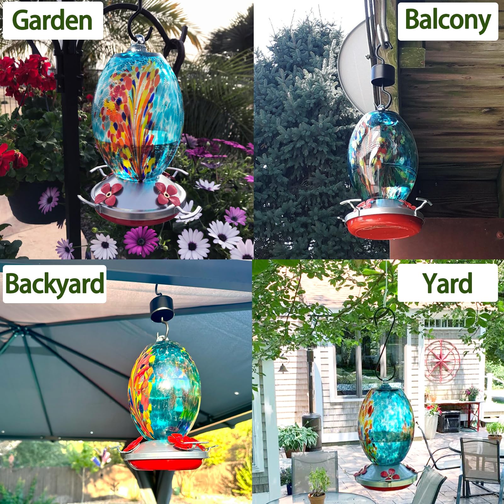 Copper feeding ports and four perches on Muse Garden feeder for easy feeding