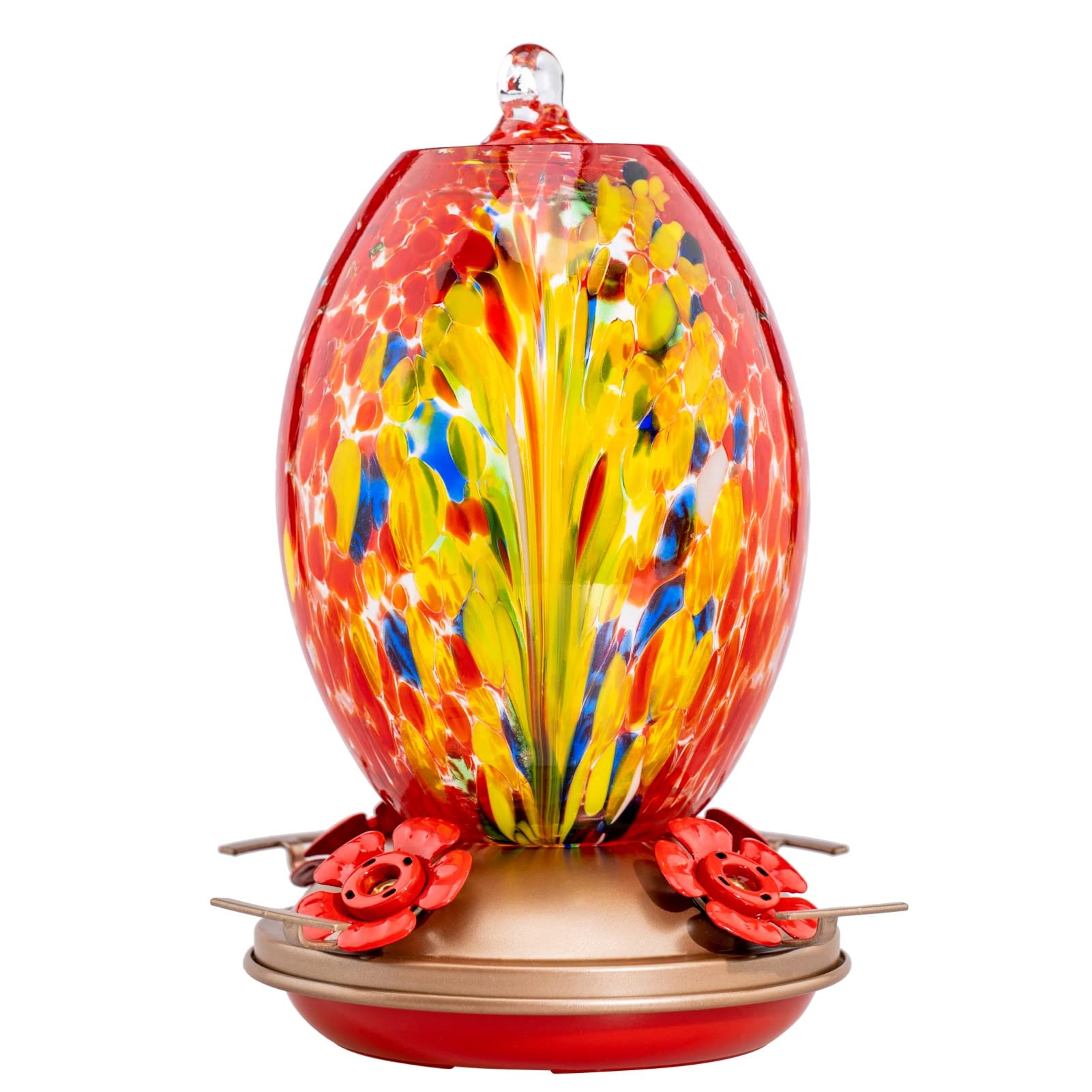 Muse Garden glass hummingbird feeder hangs gracefully, inviting vibrant hummingbirds to your garden.