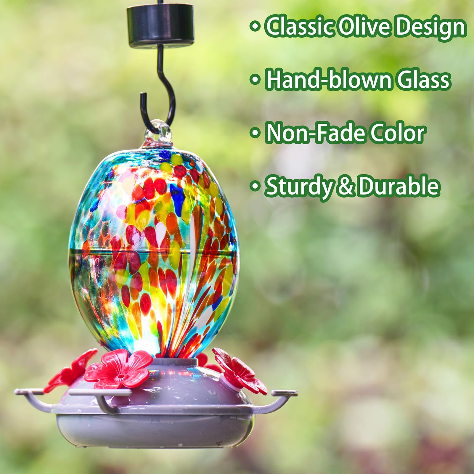 Blue fireworks hue and 19 oz capacity highlight this Muse Garden feeder.