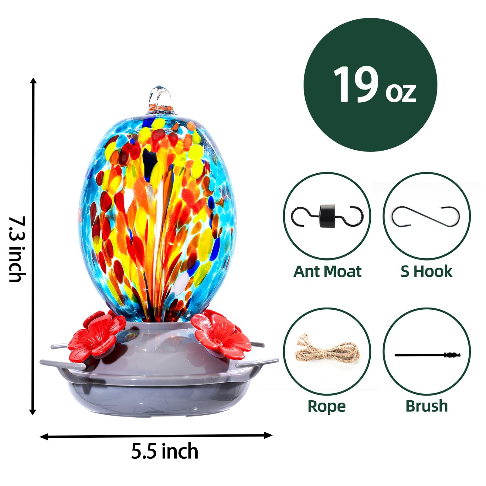 Durable plastic base supports the glass reservoir for outdoor use.