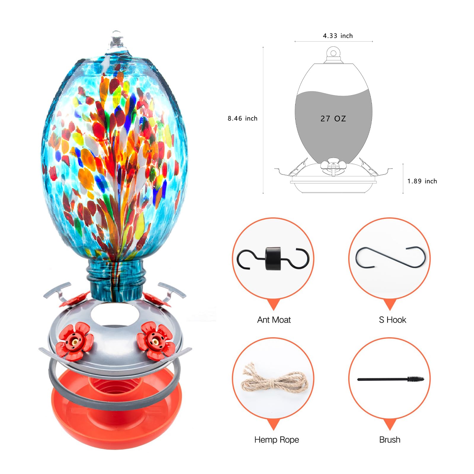 Rust-proof metal fittings on Muse Garden hummingbird feeder for outdoor durability
