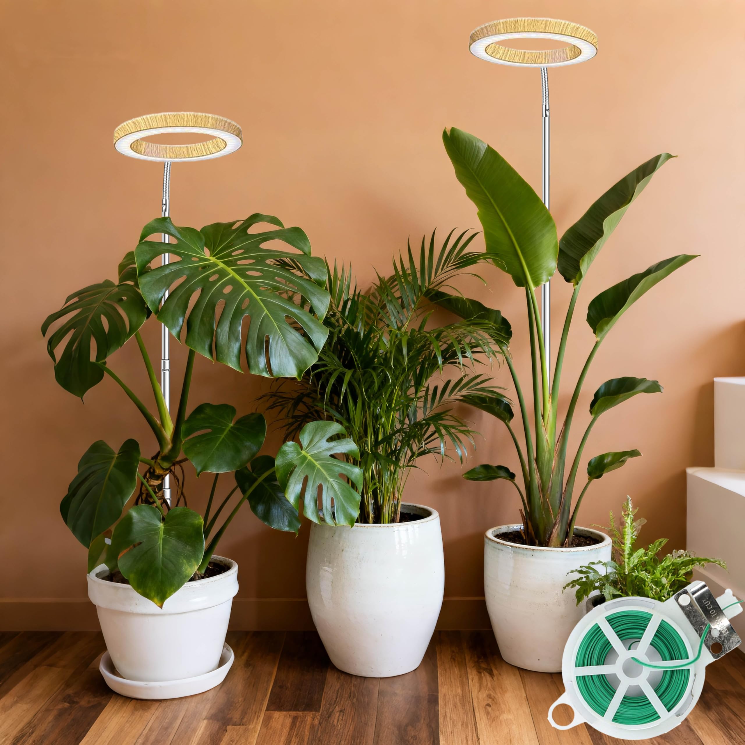 MUSELUCE grow light front view with wood grain finish for stylish indoor gardening
