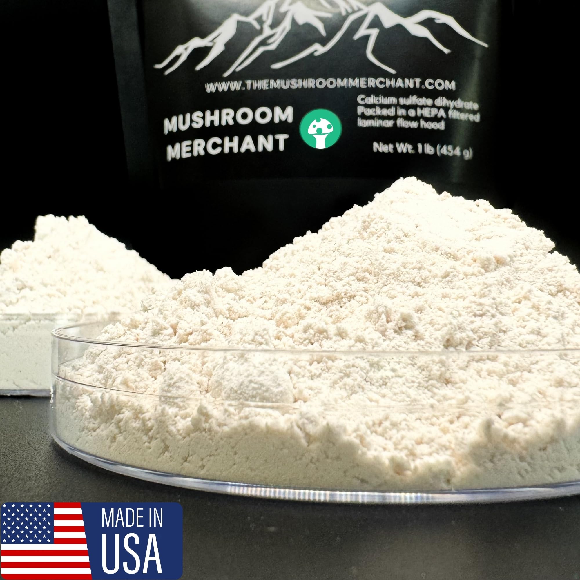 Mushroom Merchant gypsum powder packed in the USA ensures quality and consistency.