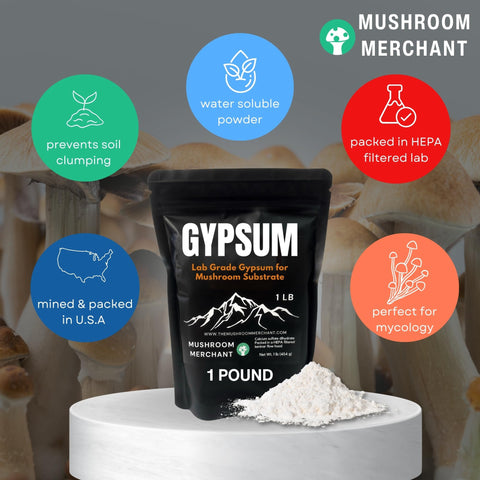 Mushroom Merchant gypsum powder used for mushroom substrate and garden soil applications.