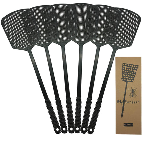 MUTOOZ Fly Swatter Six-Pack in black with ergonomic grip for quick, precise fly control